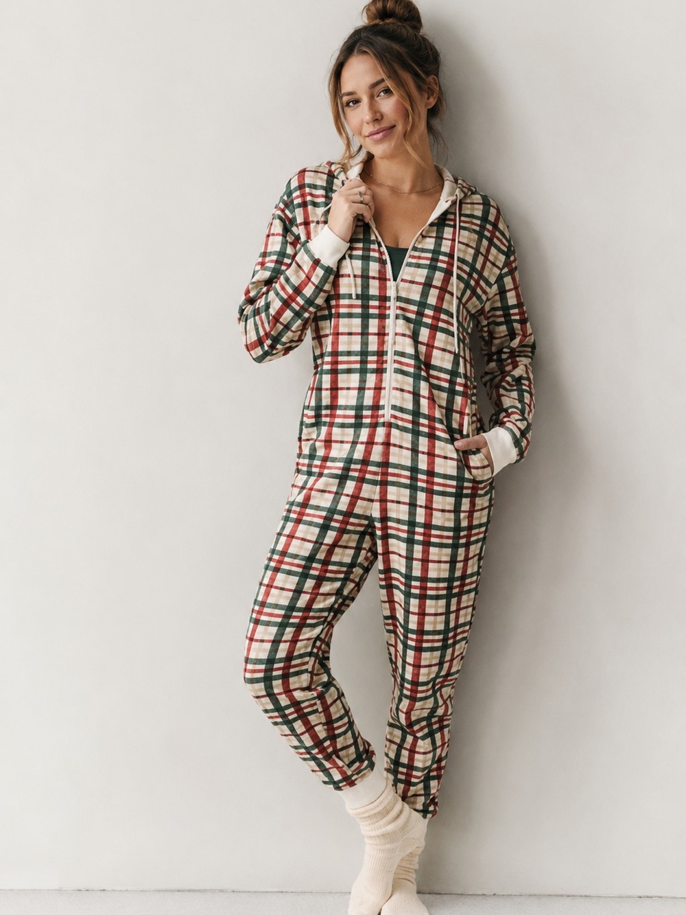 Fabletics Cream The Go-To Fleece Hooded Onesie Size Medium